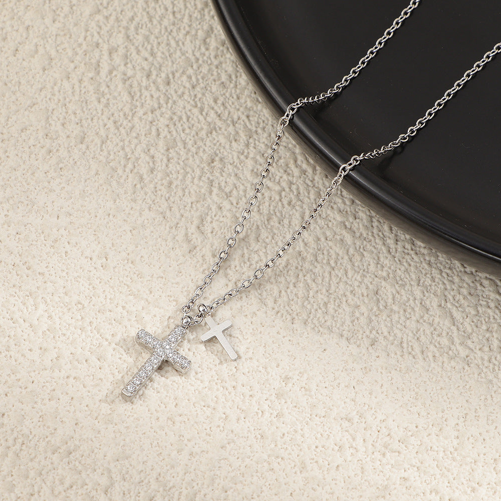 Wholesale Titanium Steel Diamond Cross Pendant Necklace Geometric Gold Jewelry Accessory Gift