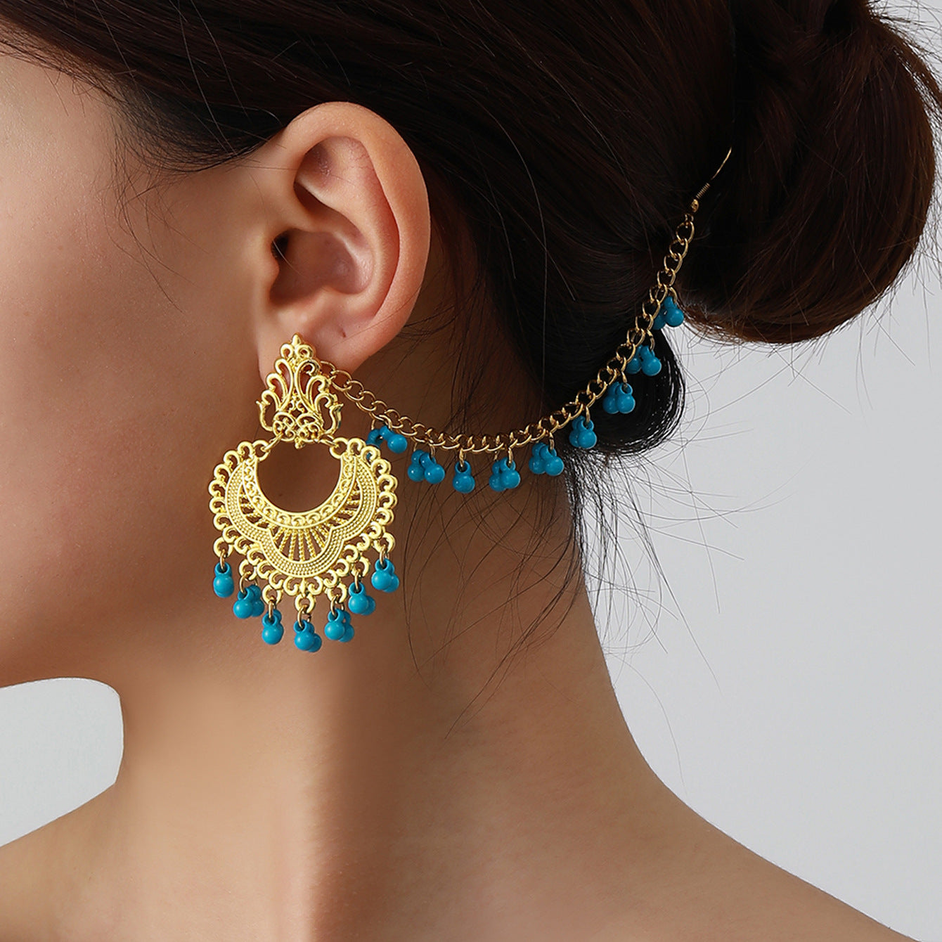 Wholesale Vintage Bohemian Tassel Earrings Gold Alloy Geometric Jewelry Accessory for Party Wear