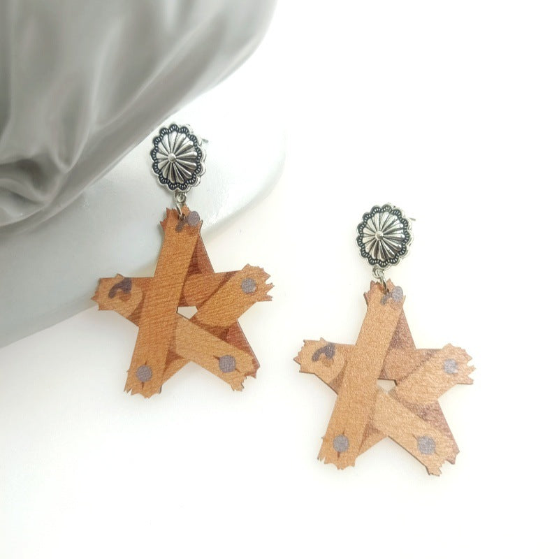 Wholesale Western Style Denim Wood Vintage Earrings ACC-ES-Yinx006