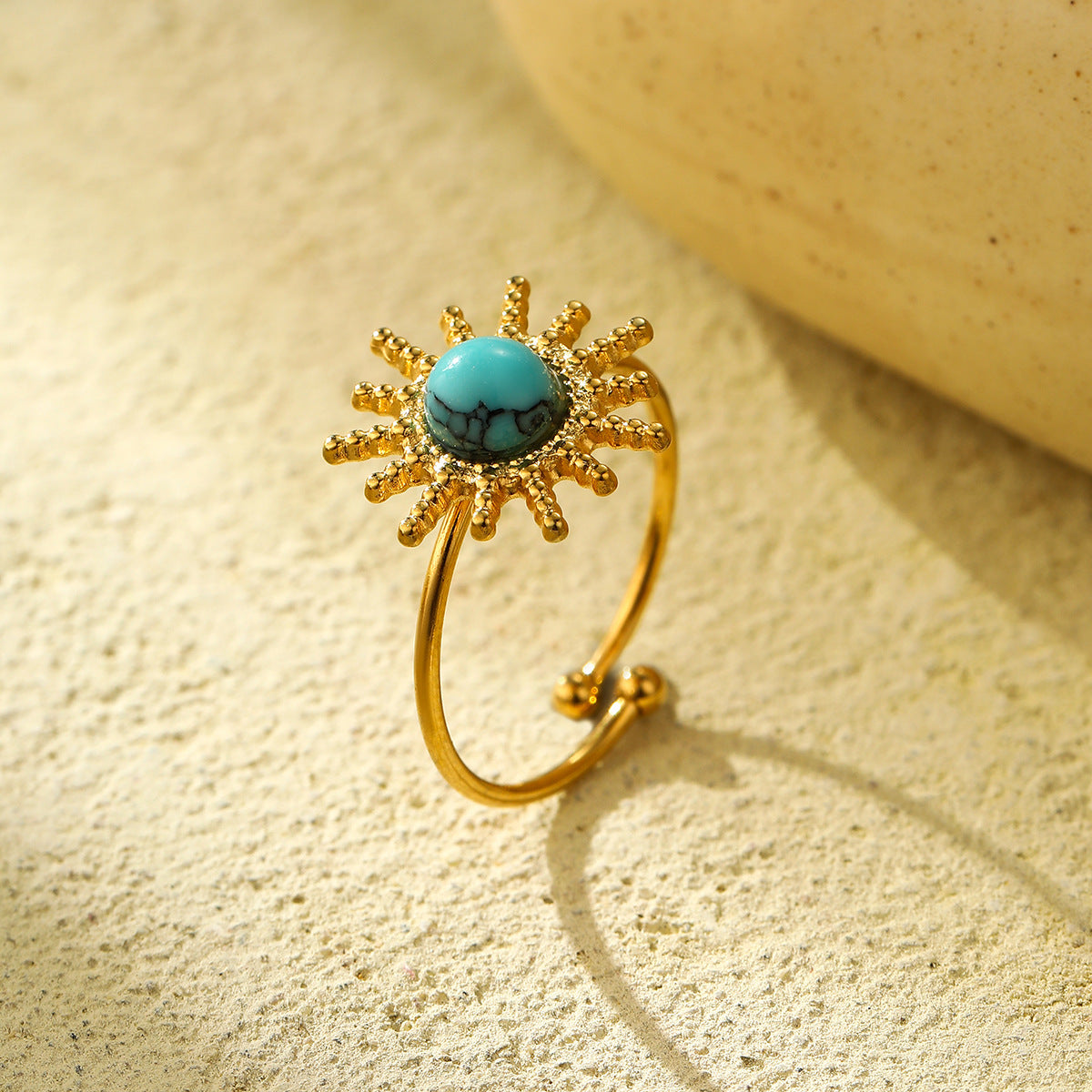 Wholesale Retro Style Stainless Steel Turquoise Adjustable Ring,  Jewelry Accessory for Resale