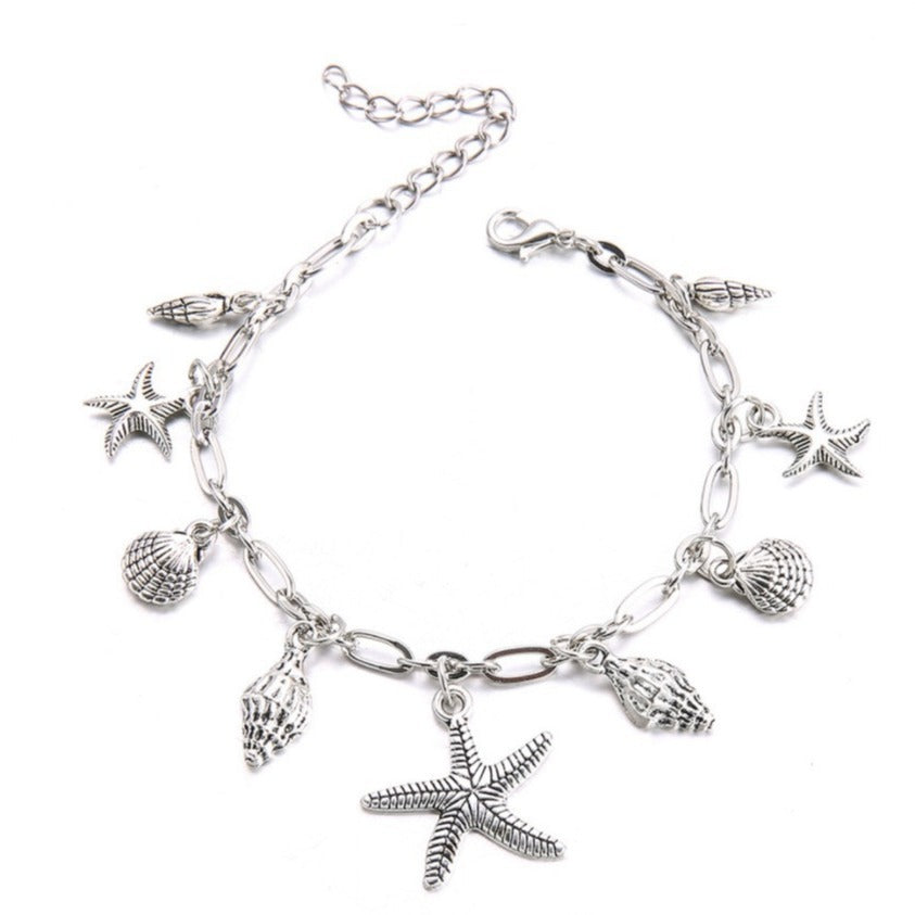 Wholesale Silver Handmade Ocean Starfish Conch Anklet