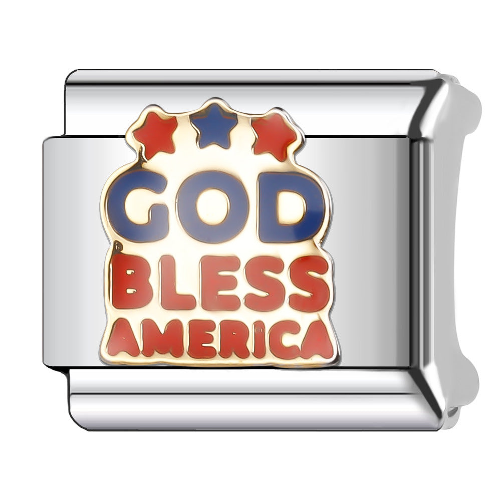 Wholesale Italian Charm Bracelet 9mm DIY Splicing American Flag Series Stainless Steel Composable Bracelet