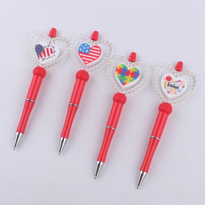Wholesale creative cartoon love series silicone beaded pen  ballpoint pen