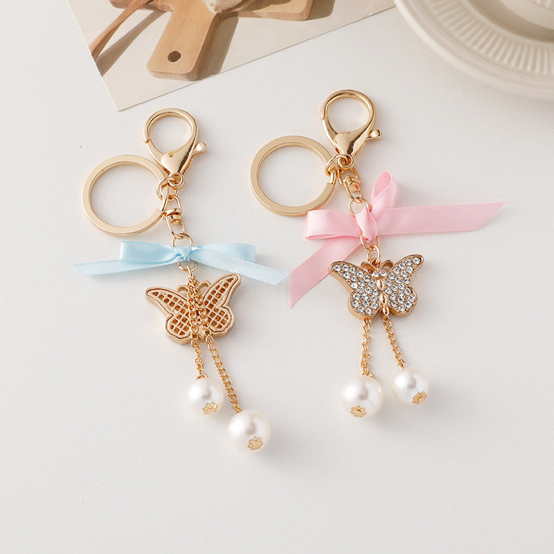 Wholesale Pearl Alloy Butterfly Tassel Keychains ACC-KC-ChenHui008