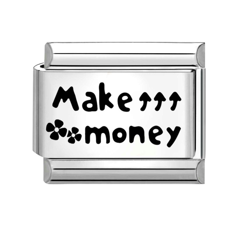 Wholesale Italian Charm Bracelet 9mm DIY Splicing Black and White Lettering Stainless Steel Composable Bracelet