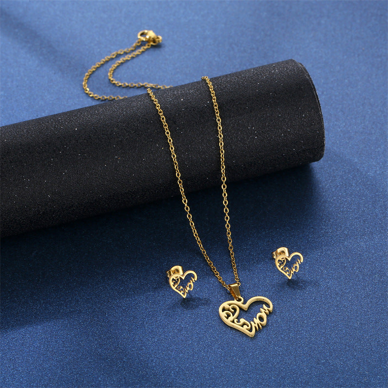 Wholesale MOM Stainless Steel Earrings Necklace Set Mother's Day Gift Earrings Set ACC-ES-MinM013