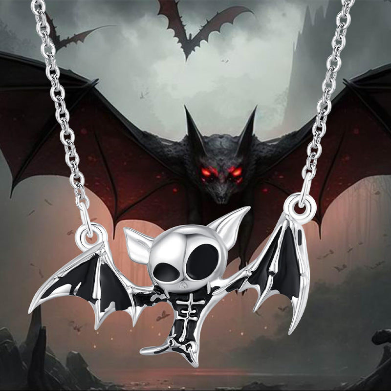 Wholesale  gothic skull bat pendant dark style personalized drop oil necklace