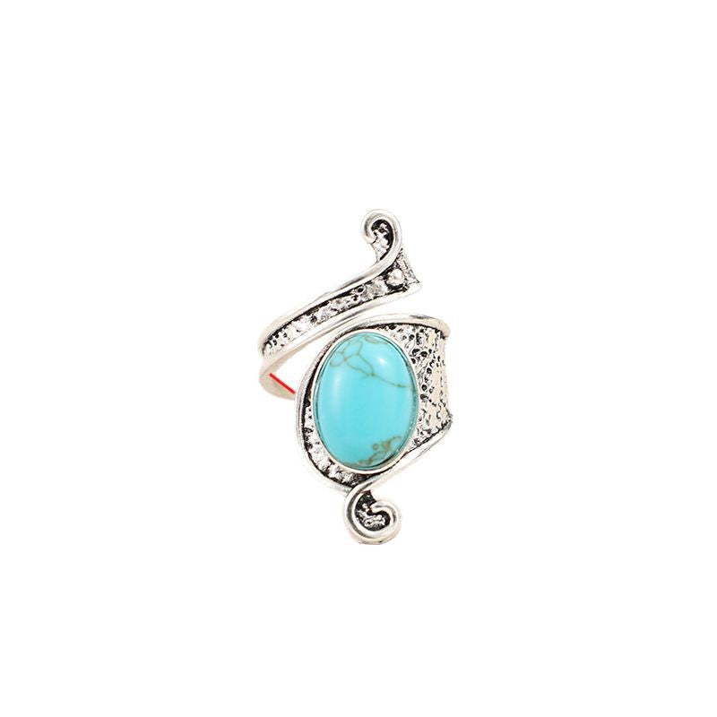 Wholesale Vintage style open inlaid synthetic turquoise alloy ring