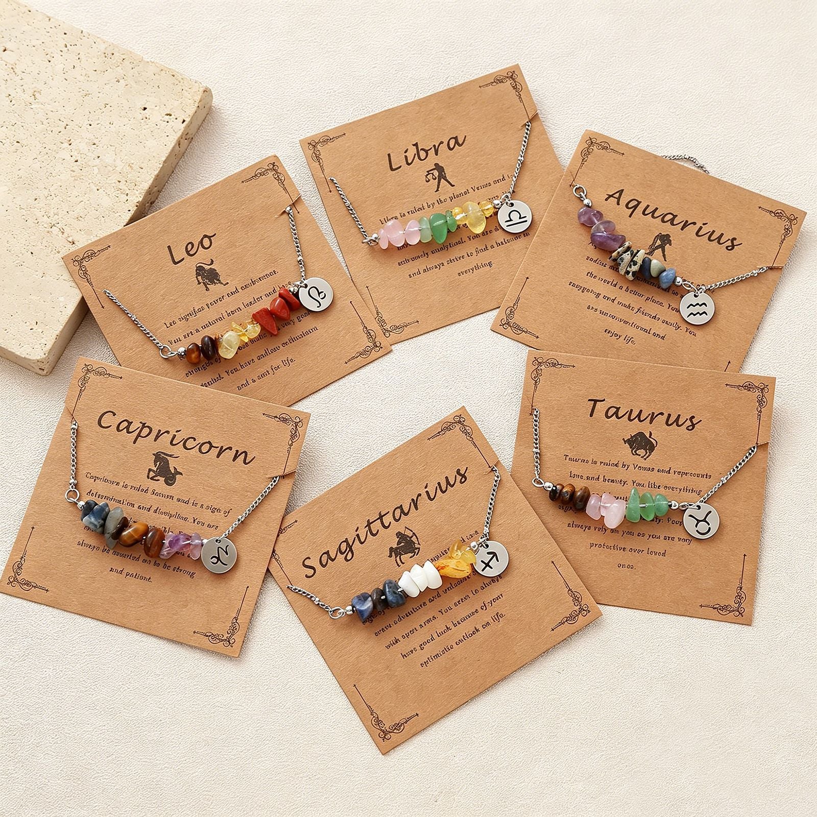 Wholesale Zodiac Stone Crushed Stainless Steel Bracelet with Pendant Fashion Accessory Gift