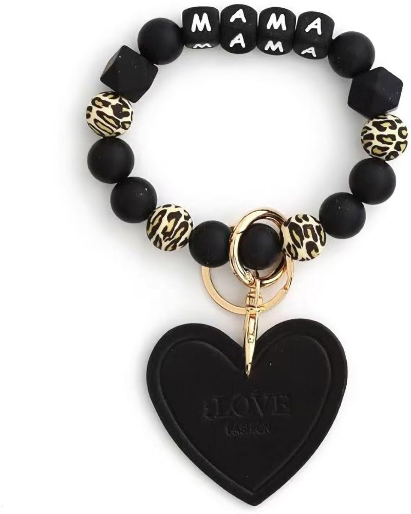 Wholesale Silicone Heart MAMA Mother S Day Bracelet Keychain DIY Bead Charm Fashion Accessory Gift