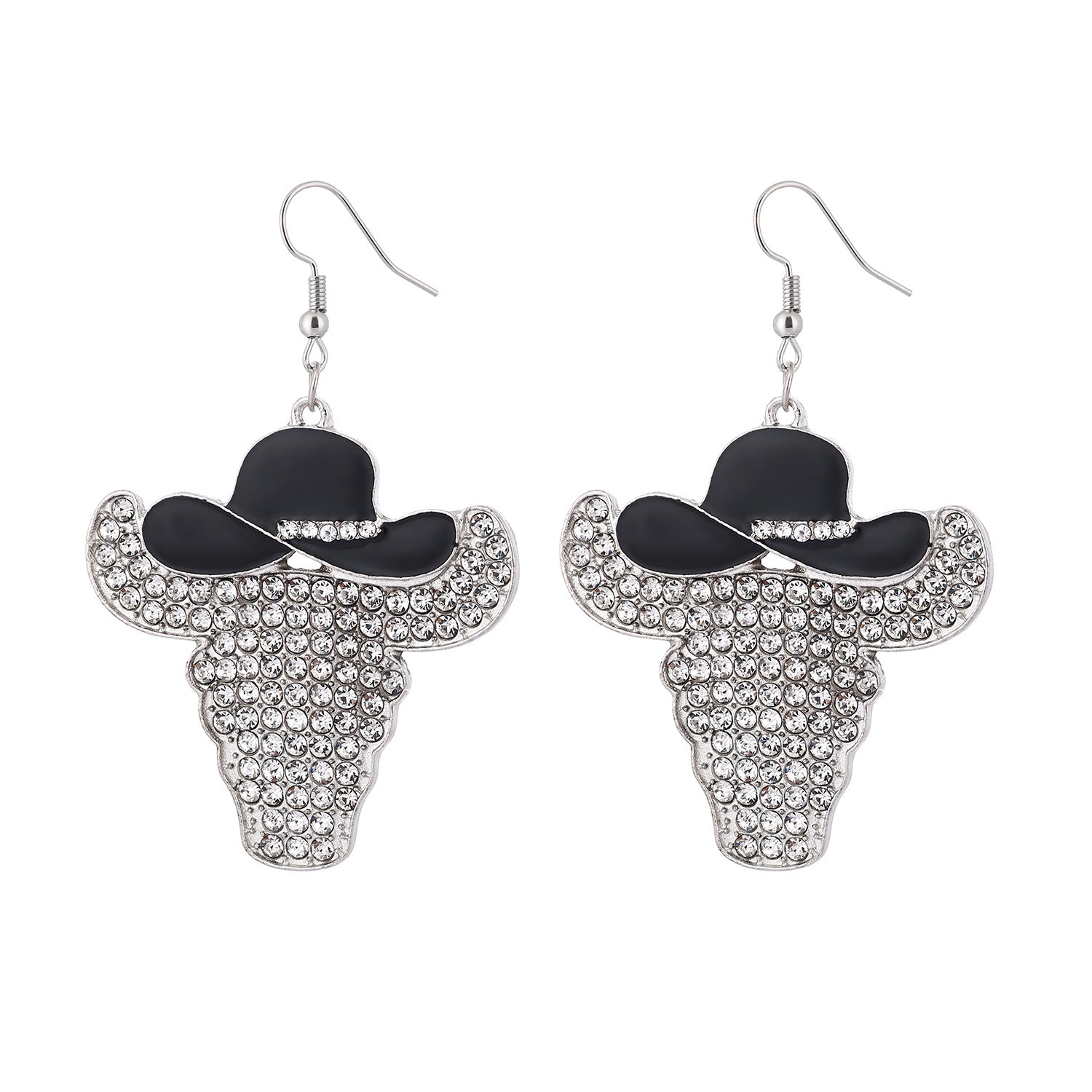 Wholesale  creative western cow's head diamond pendant earrings