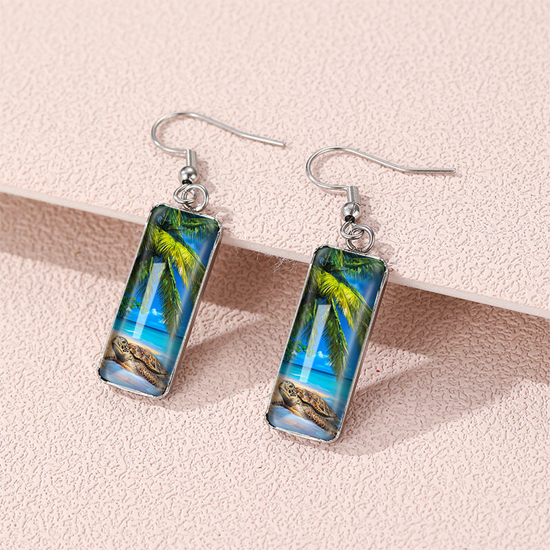 Wholesale Ethnic Style Turtle Stainless Steel Time Gem Rectangular Earrings ACC-ES-XiangL001