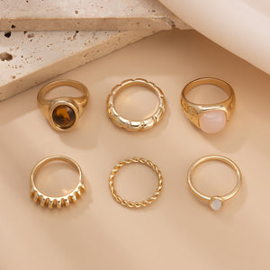 Geometric Inlay Ring Wholesale Light Gold Geometric Inlaid Stone Ring Set Open Band Fashion