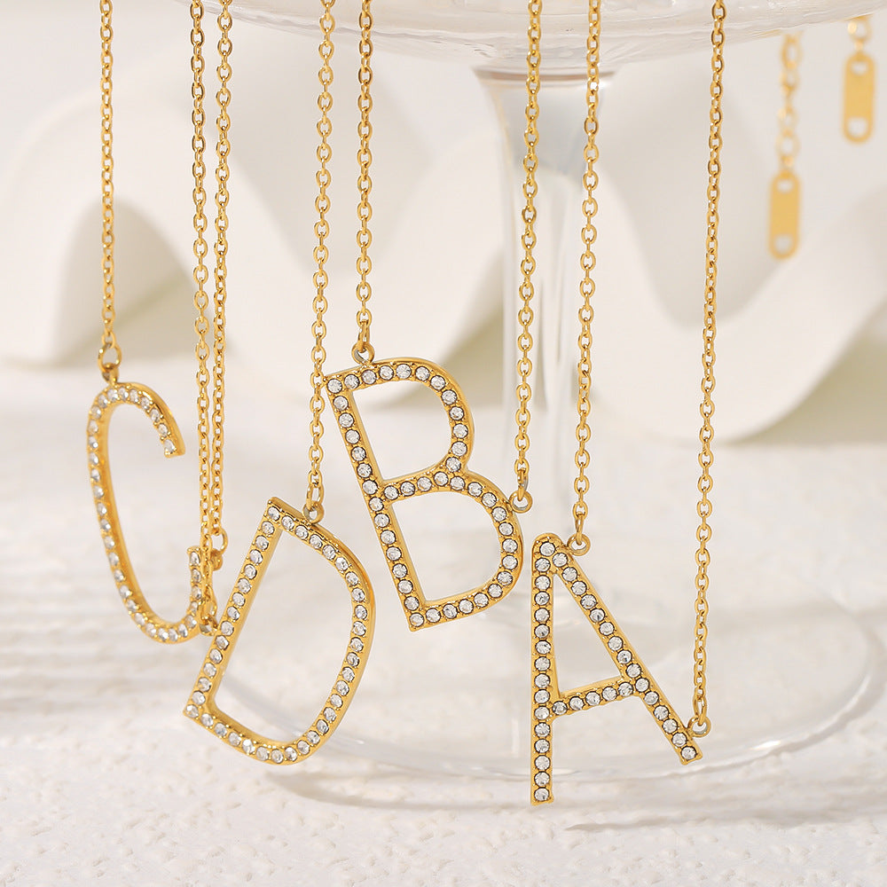 Wholesale Stainless steel letter pendant necklace diamond plated 18K gold  necklace