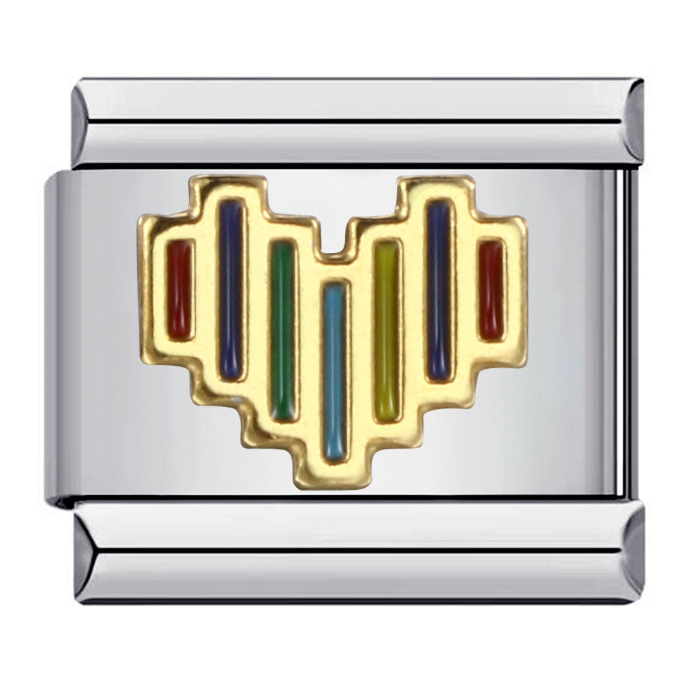 Wholesale ItalianModular  Rainbow Heart  Stainless Steel DIY Bracelet