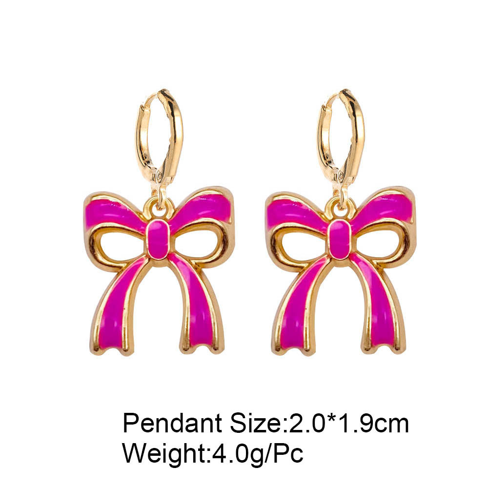 Wholesale Valentine's Day Water Drop Oil Painted Bowknot Pendant Earrings