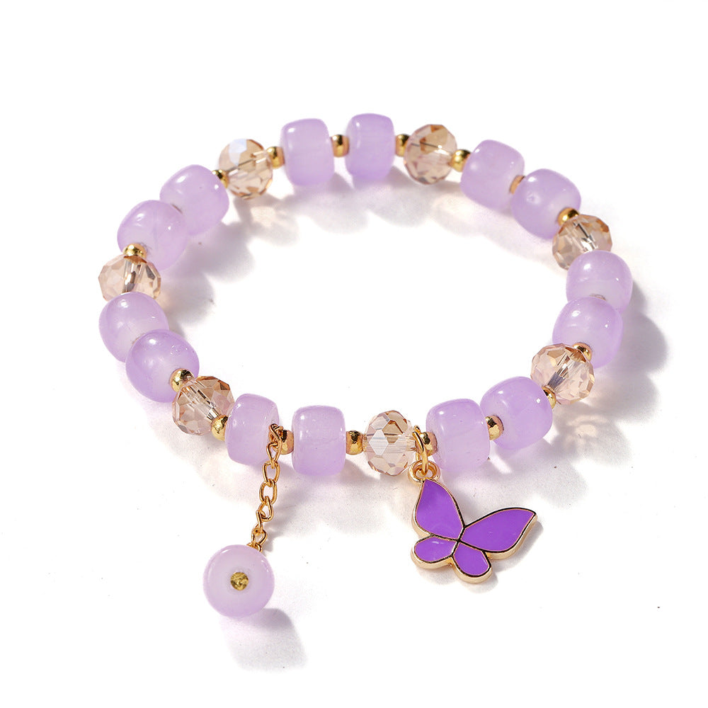 Wholesale Blue Butterfly Artificial Crystal Beaded Bracelet Chinese Style Chic Fashion Accessory Travel Souvenir Gift