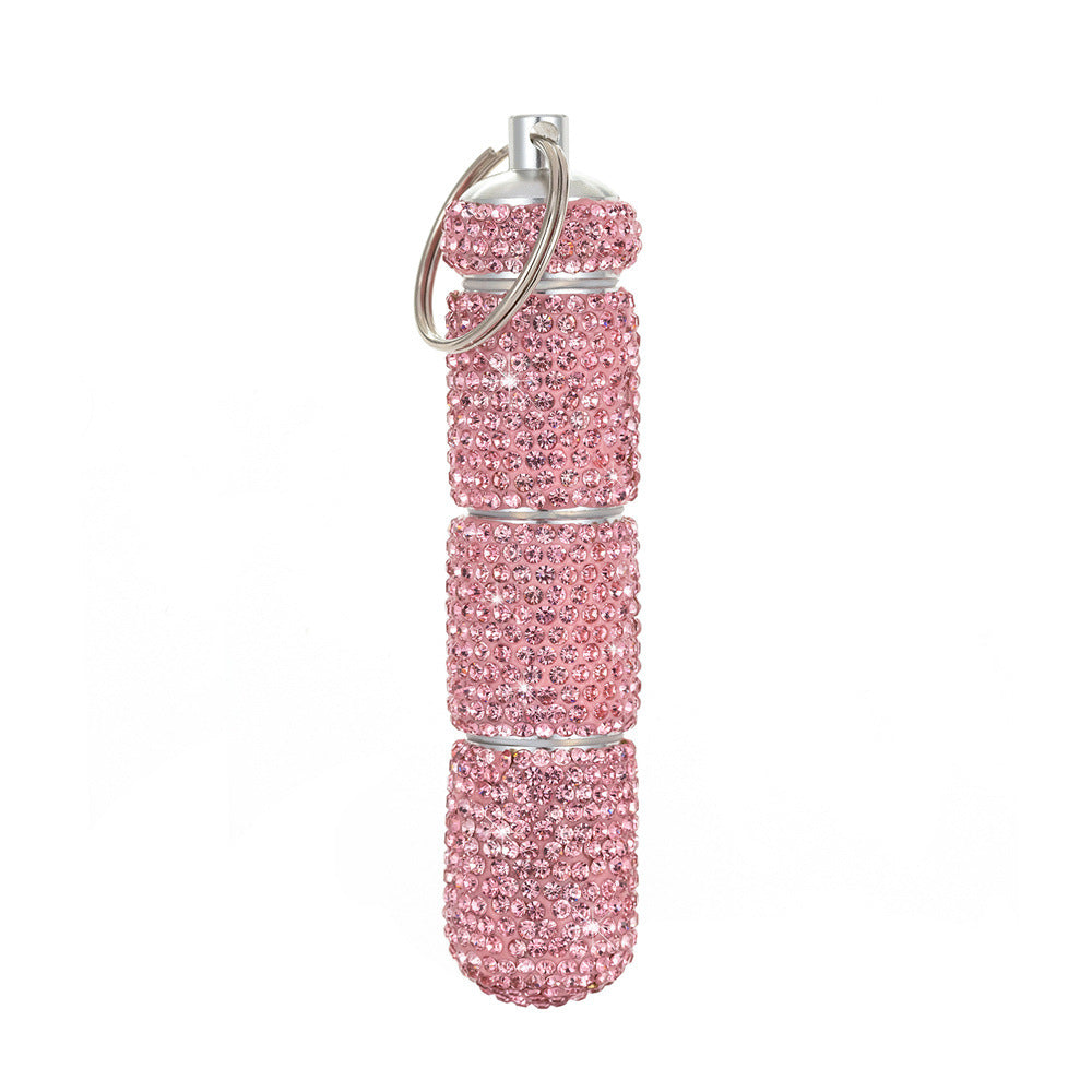 Wholesale Rhinestone Three Section Mini Medicine Bottle Aluminum Alloy Keychain ACC-KC-ZW001