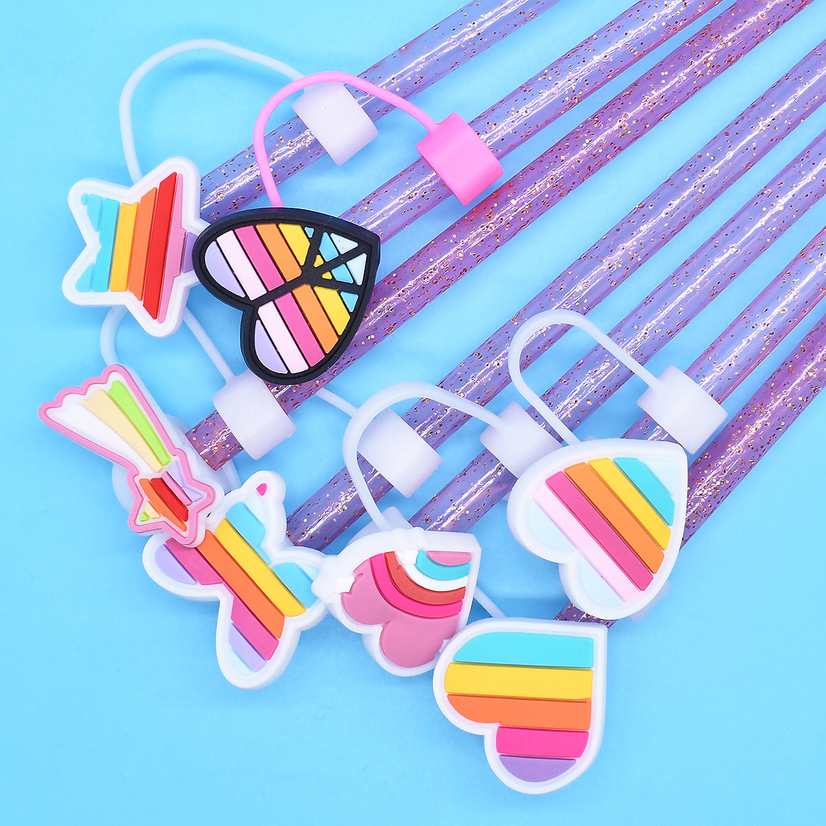 Wholesale Random 100pcs 10mm Straw Tube Cap Colored Love PVC Soft Rubber Straw Plugs ACC-SCR-RYYY017