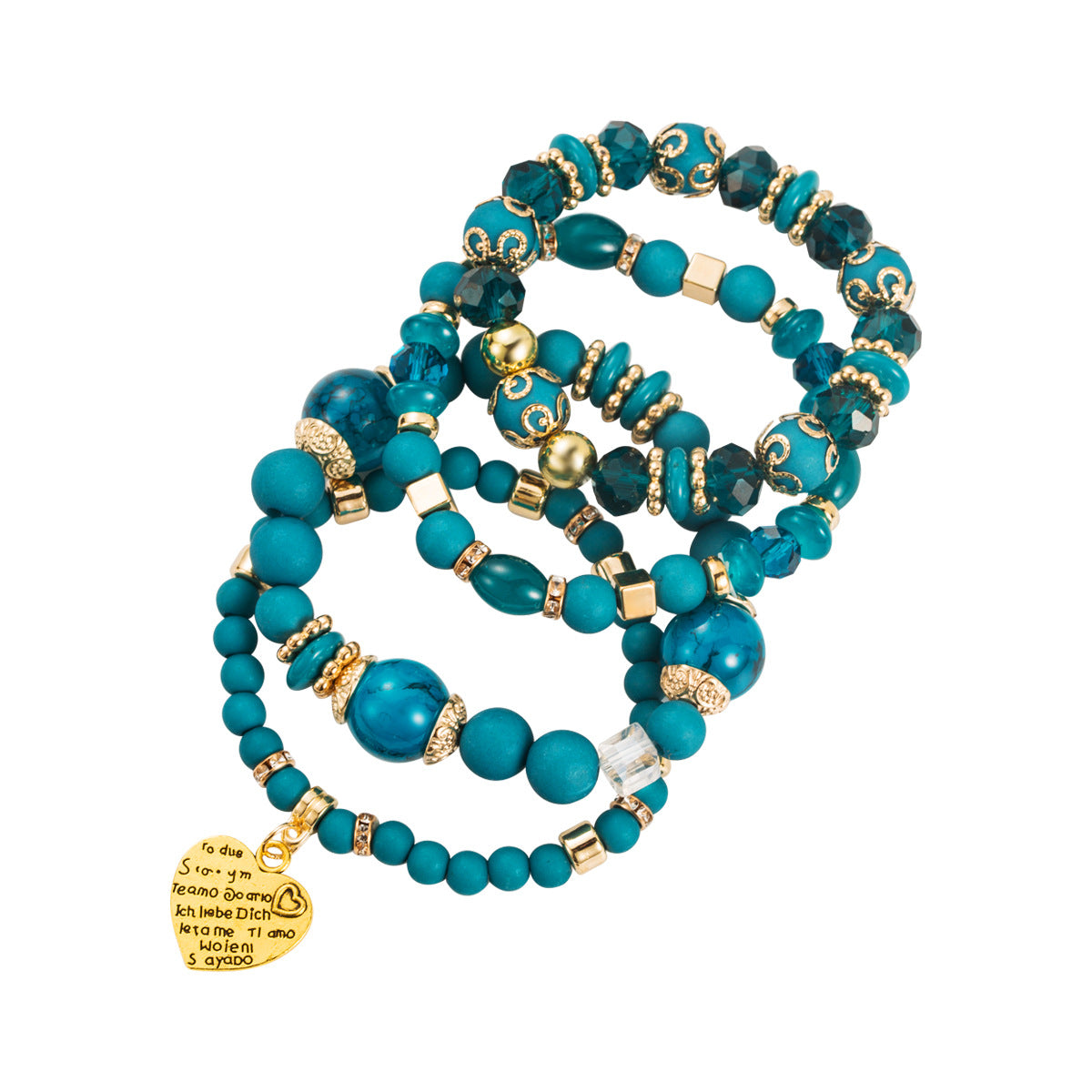 Wholesale Color Bohemian Ethnic Peach Heart Pendant Multi-layer Elastic Rice Beads Bracelet