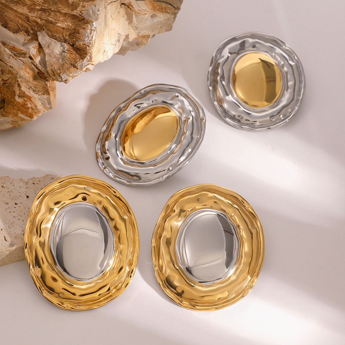 Wholesale 18k gold stainless steel color matching geometric earrings