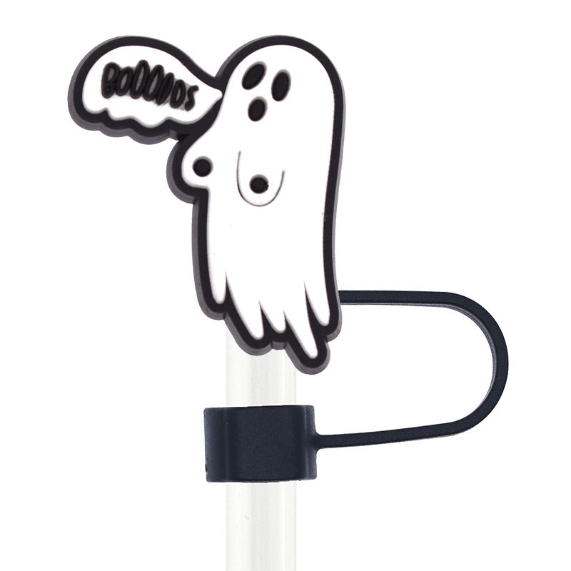Wholesale 50pcs 10mm Straw Cover Cartoon Cute Ghost Silicone Straw Caps for Cup Decoration Straw Tube Cap ACC-SCR-SSL003