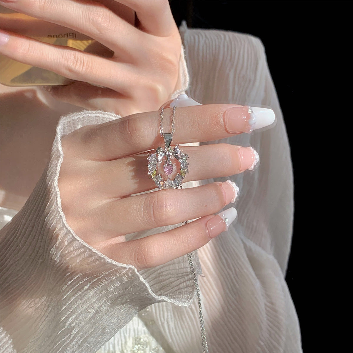 Wholesale Christmas Love Garland Bow Necklace