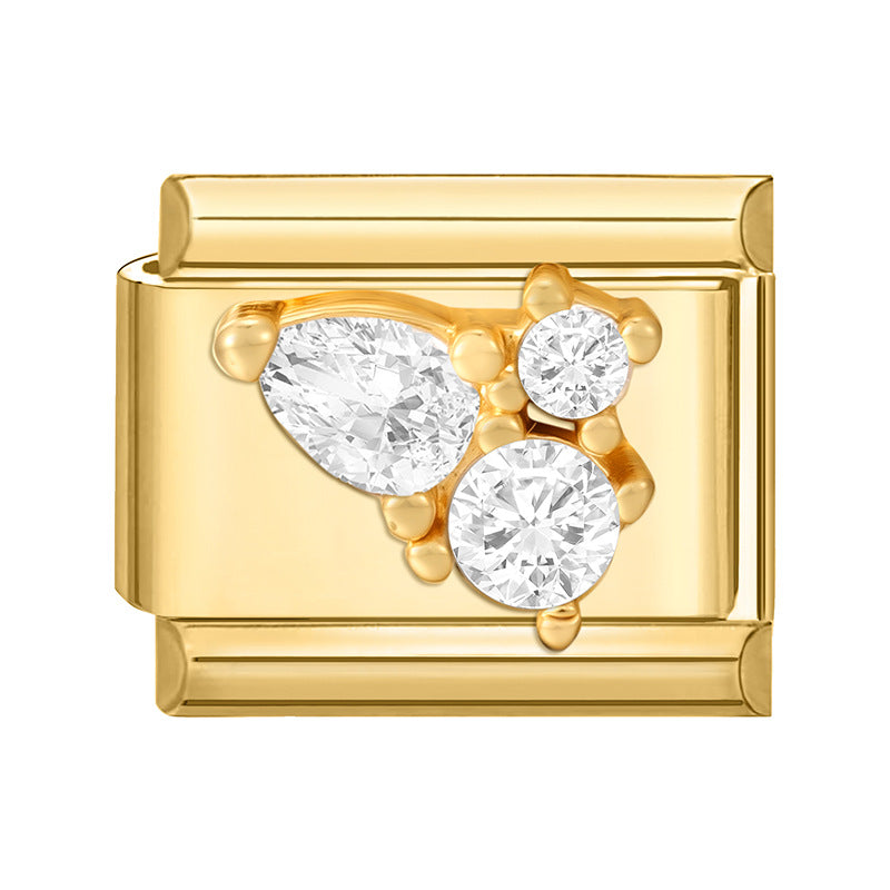 Wholesale Italian Charm Bracelet 9mm DIY Splicing Gold Micro-Inlaid Cubic Zirconia Stainless Steel Composable Bracelet