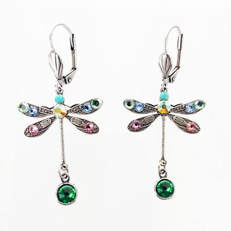 Wholesale Creative new insect dragonfly long earrings metal inlaid moonstone earrings