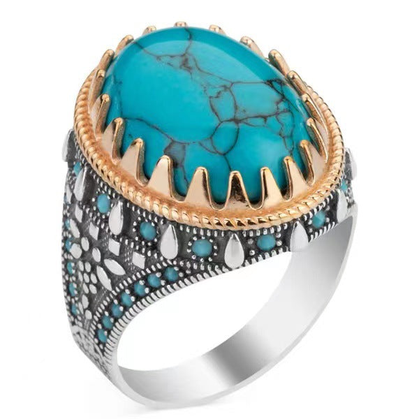 Wholesale Electroplated Two-Color Inlaid  Turquoise Ring