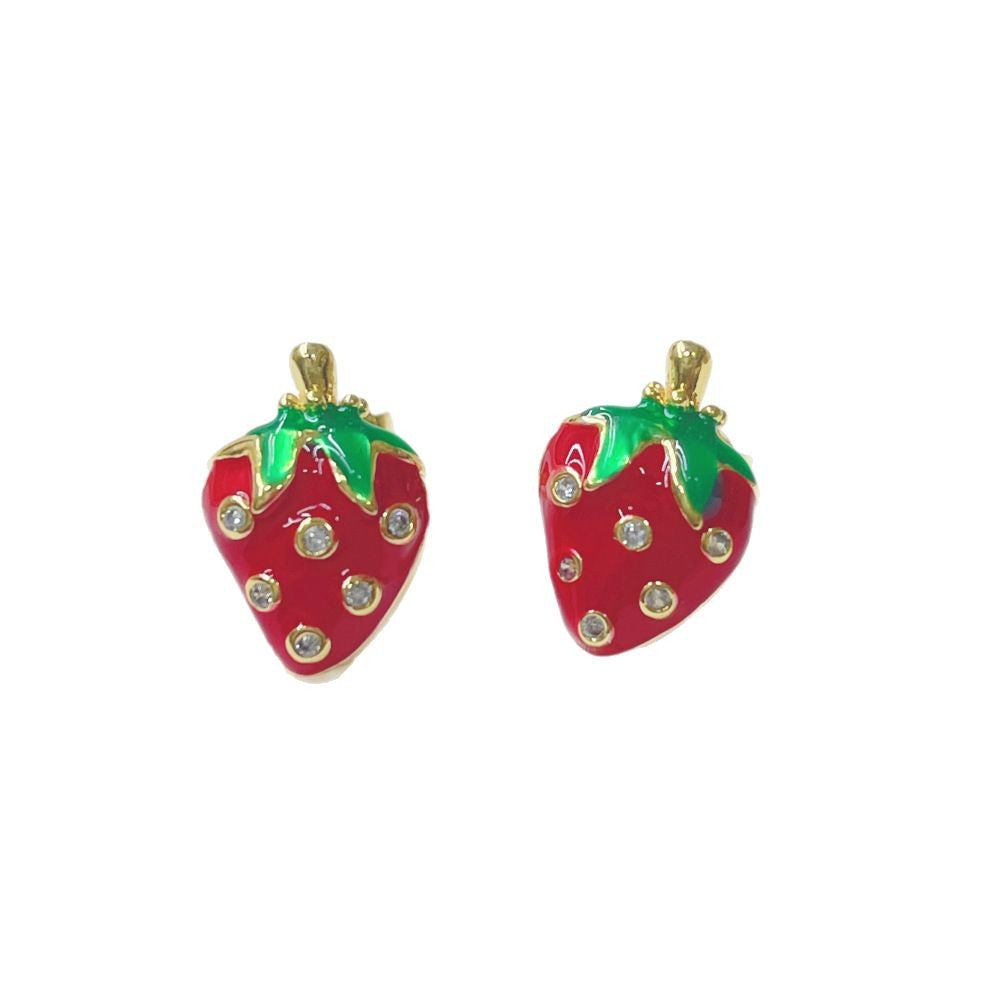 Wholesale Red Fruit Series Drop Oil Cherry Strawberry Earrings