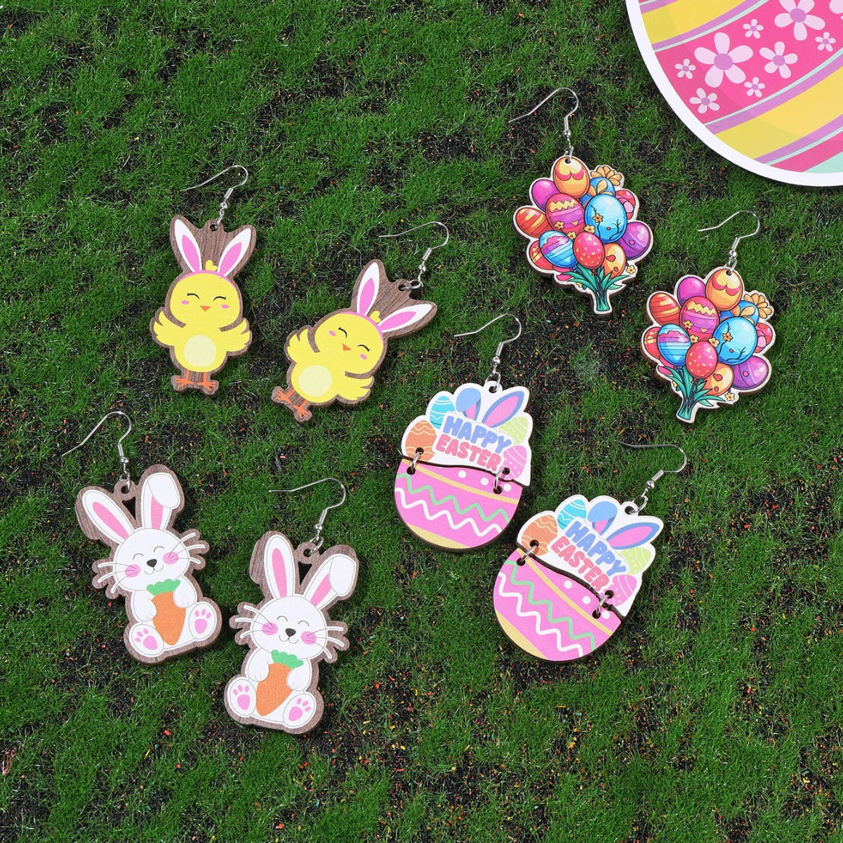 Wholesale 4pcs/set small egg bunny pattern Easter earrings