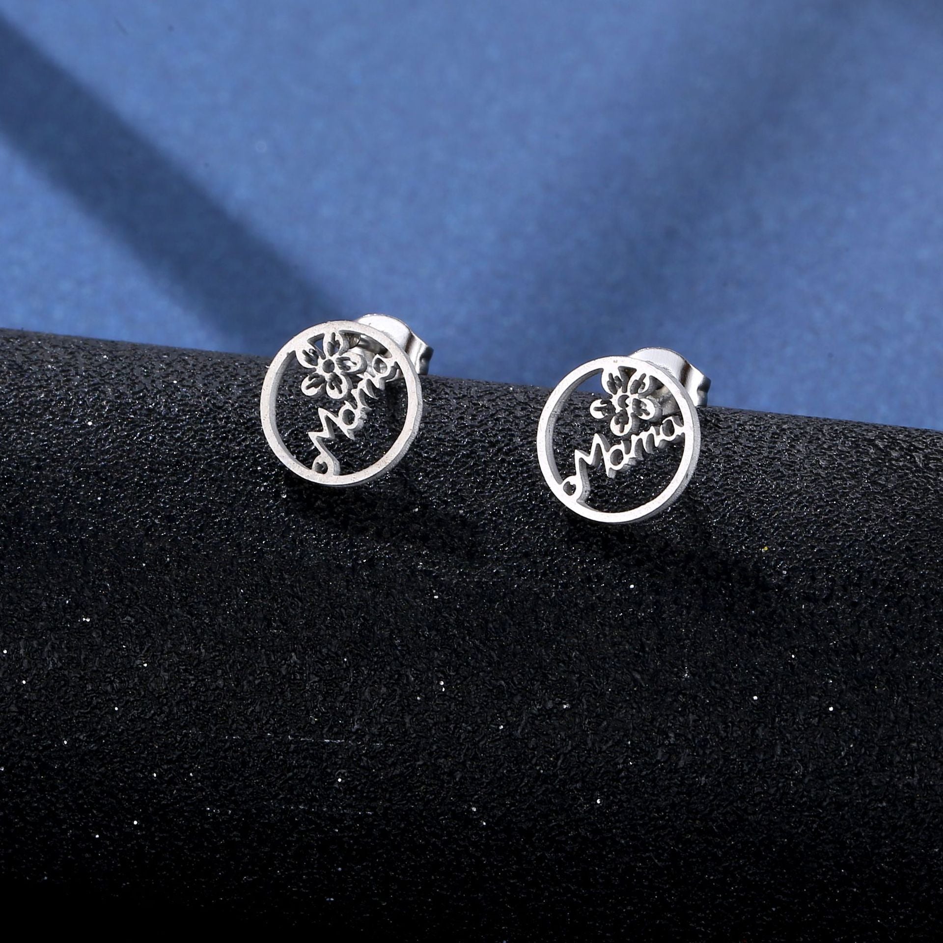 Wholesale Titanium Steel MAMA Flower Pendant Stainless Steel Earrings Necklace Set Mother's Day ACC-ES-MinM016