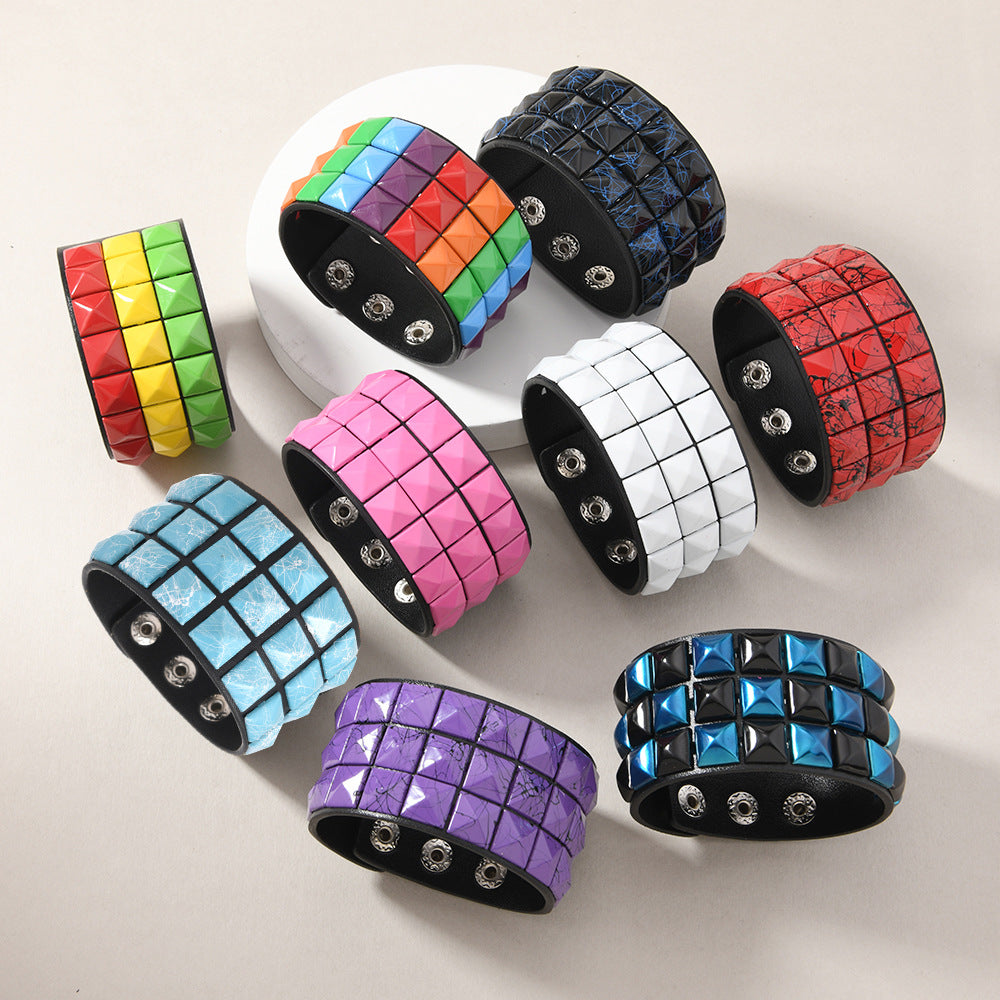 Wholesale Punk Multicolor Square Nail PU Bracelet Leather Bracelet