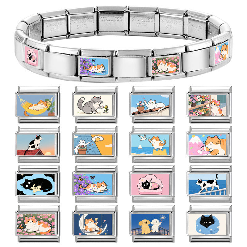 Wholesale  9mm Italian Charm Starter Bracelets DIY square Single Section Creative Stainless Steel Composable Bracelet