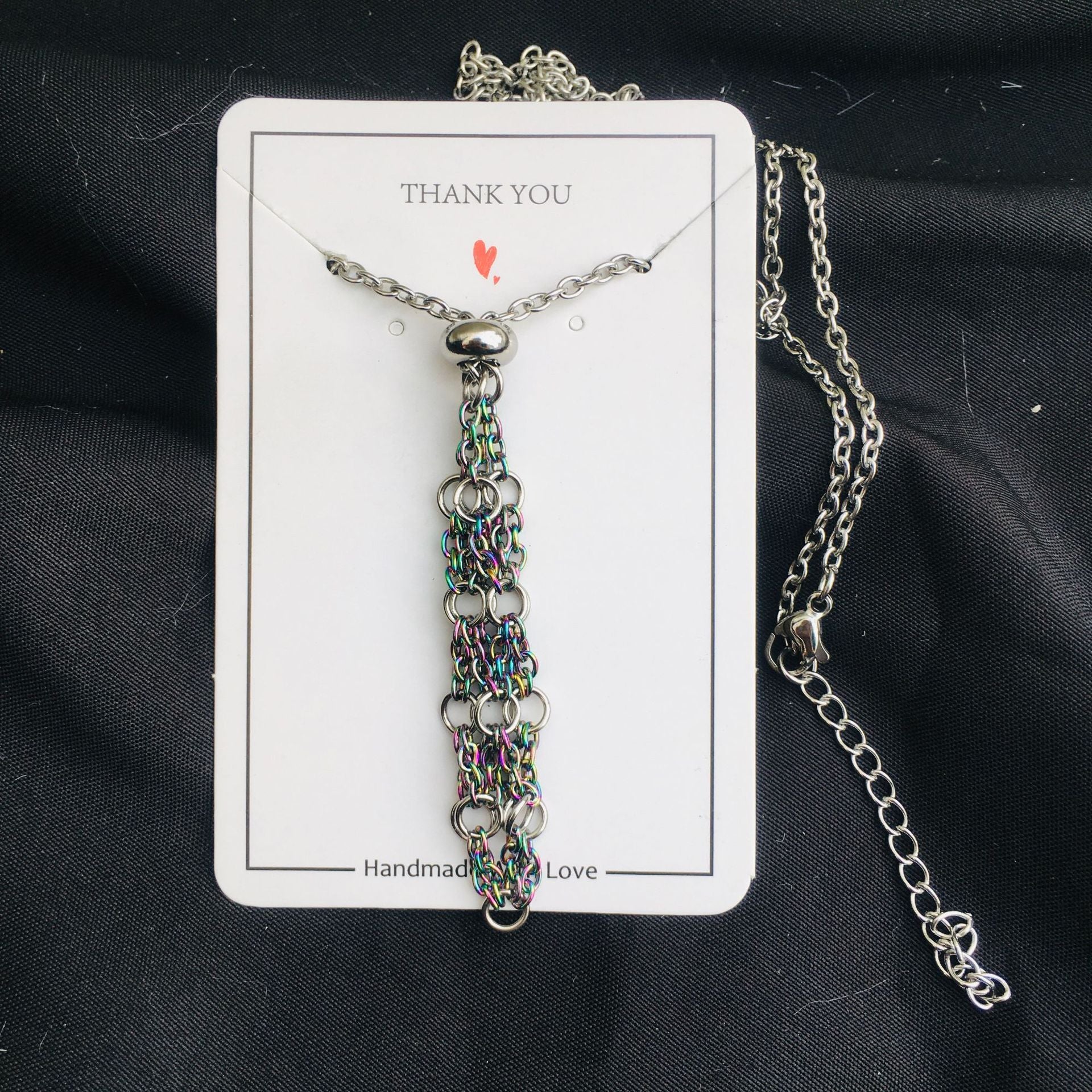 Wholesale Contrasting Color Design Replaceable Crystal Natural Stone Adjustable Metal Mesh Necklace ACC-NE-RongGuan005