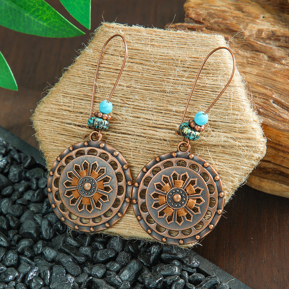 Wholesale Bohemian Tassel Earrings Metal Leather Leaf Circle Fashion Accessory for Party Wear