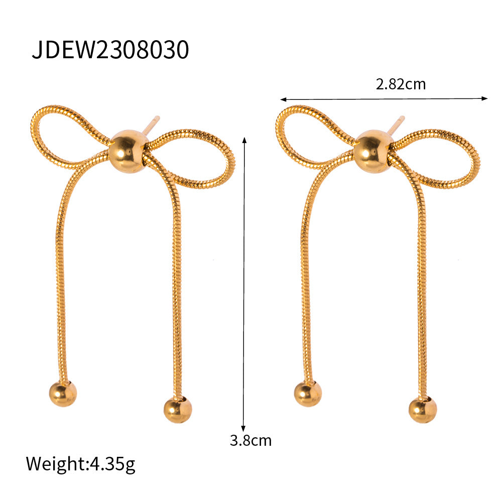 Wholesale Women's Retro Bow Titanium Steel Earrings Stainless Steel Butterfly Pendant Earrings Bow Earrings ACC-ES-Jied005