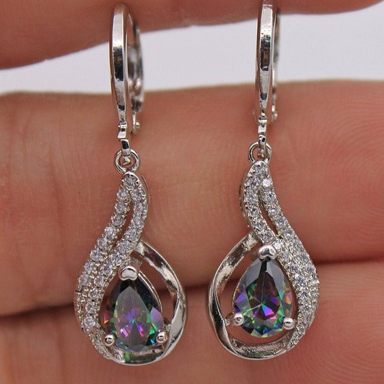 Wholesale Rainbow Topaz Ear Clips with Diamond Earrings Drop Shape Earrings ACC-ES-CMi022