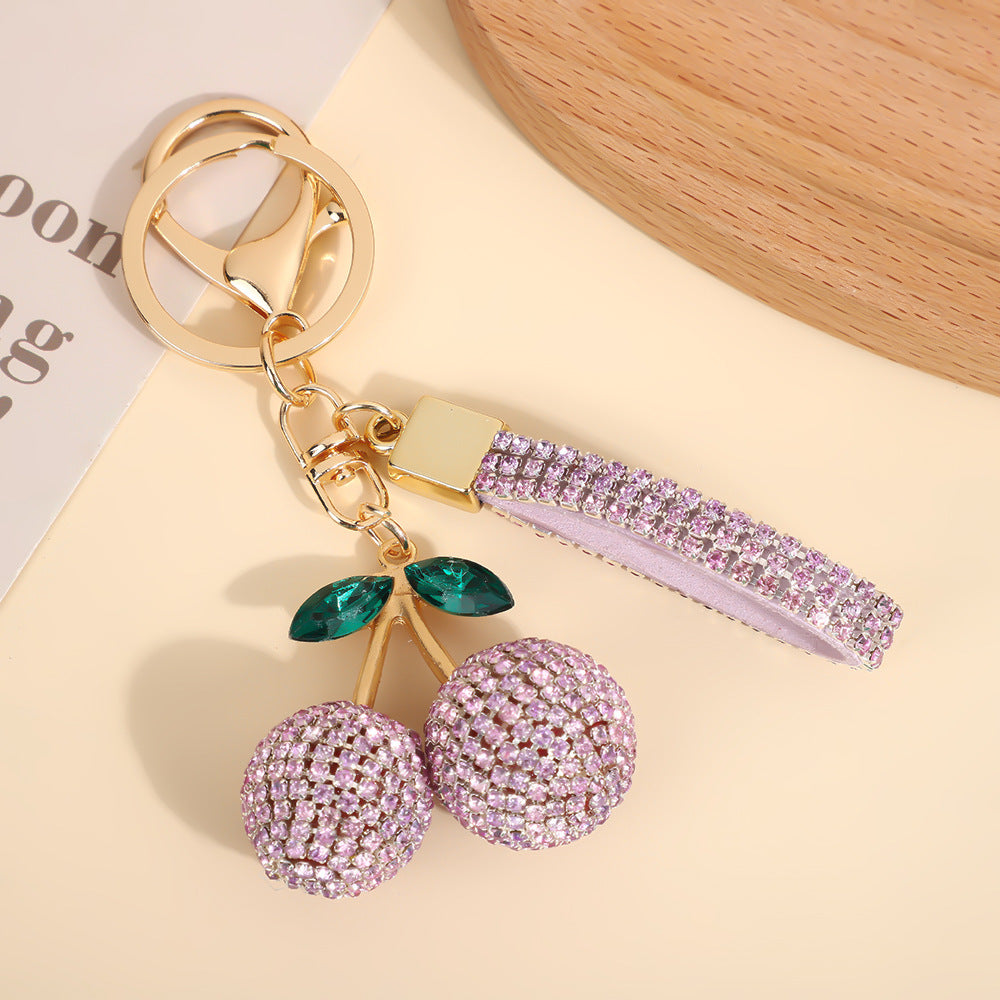 Wholesale Rhinestone Cherry Keychain Modern Minimalist Red Car Key Accessory And Bag Charm For Boutique Resale