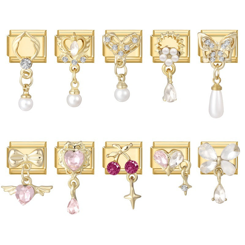 Wholesale Gold Pearl Tassel Pendant DIY Modular Bracelet Charm Heart Design Jewelry Craft Supply For Boutique Resale