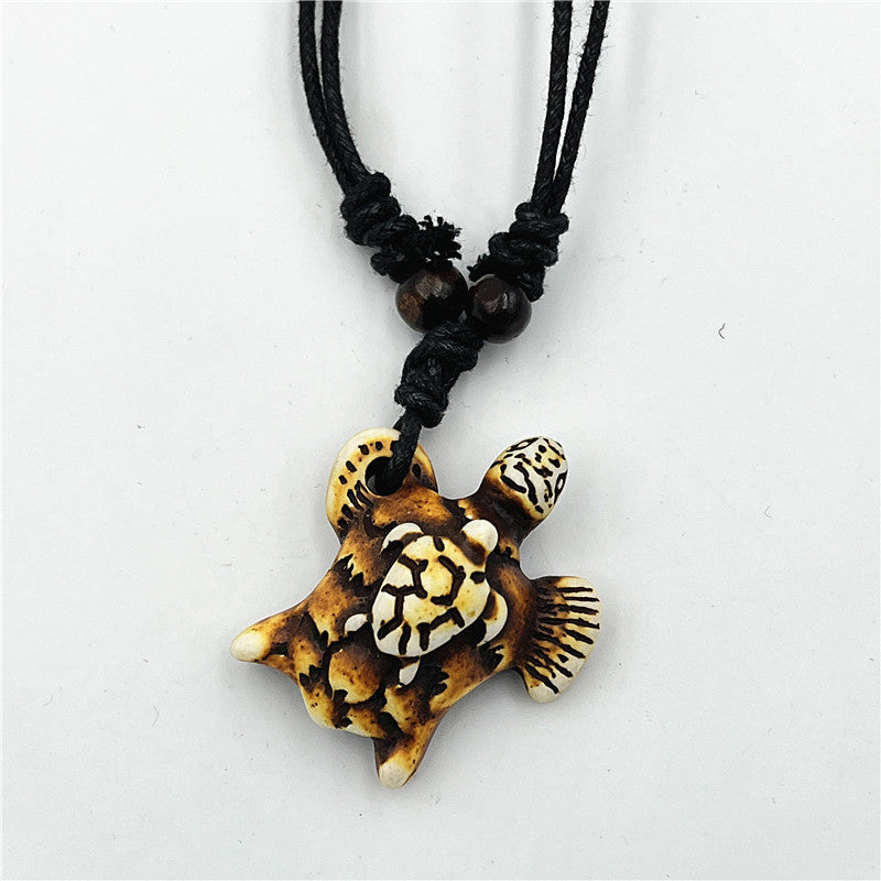 Wholesale Vintage Turtle Necklace Carved Turtle Pendant Resin Sweater Chain ACC-NE-ShuangDe001