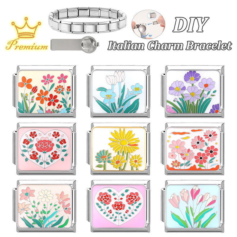 Wholesale  9mm Italian Charm Starter Bracelets DIY square Single Section Creative Stainless Steel Composable Bracelet