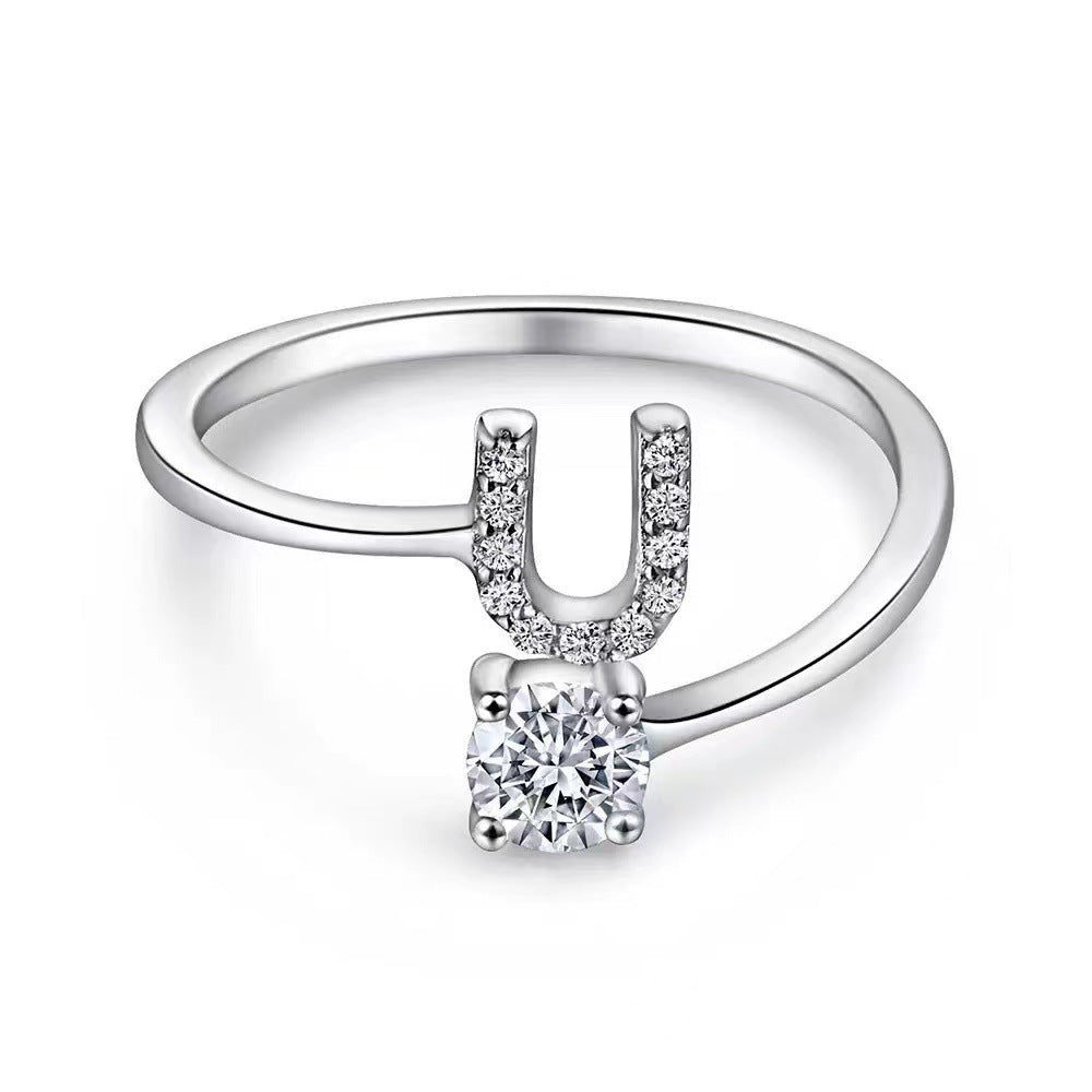 Wholesale Chic Adjustable Letter Ring For Women 26 English Letters Zinc Alloy Electroplated Jewelry Accessory Boutique Resale