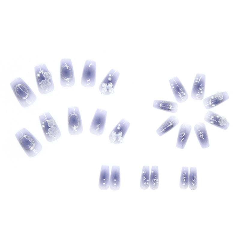 Wholesale 24 Pieces/box Blue Butterfly Camellia Nails Kits Nail Stickers