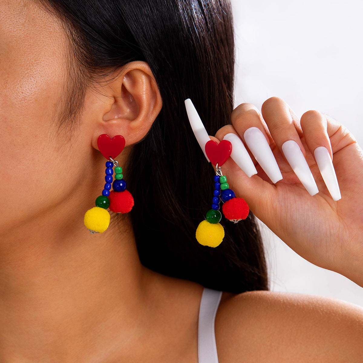 Wholesale  Fun Color Woven Confronted Color Hair Ball Christmas Earrings
