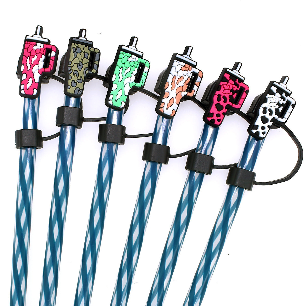 Wholesale Random 100pcs Cow Pattern Water Cup Straw Tube Cap 10mm Soft Glue Straw Decoration Straw Cover ACC-SCR-RYY043