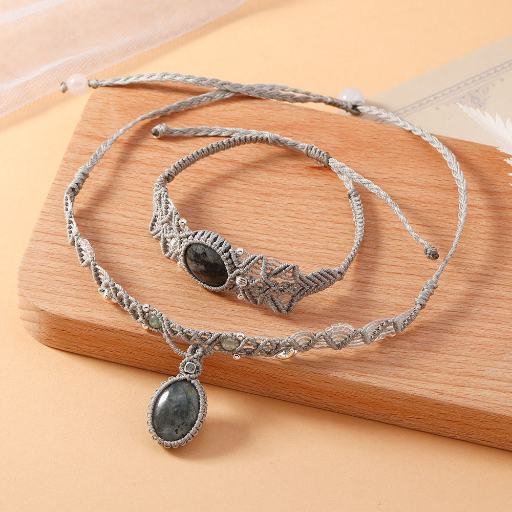 Wholesale Handmade Labradorite Stone Wrap Bracelet Necklace Set Anniversary Gift Jewelry Accessory