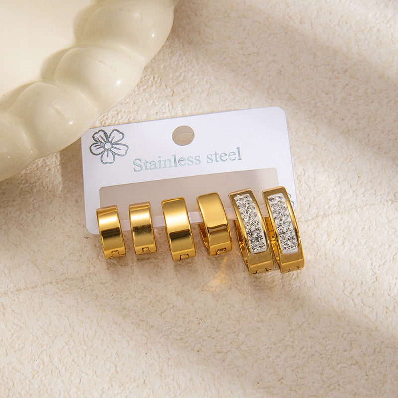 Wholesale Minimalist Zircon Earring Set 3-Piece Titanium Steel Circle Design Gift for Women