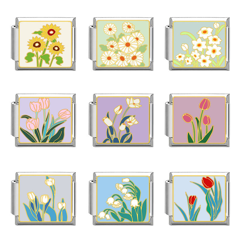 Wholesale Italian Modular Bracelet 9mm DIY Splicing Removable Stainless Steel Flower Combinable Bracelet